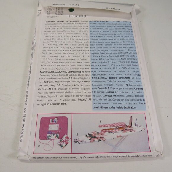 Butterick 4521 Sewing Pattern SEWING/CRAFTING ORGANIZING & IRONING set UNCUT - Picture 6 of 7
